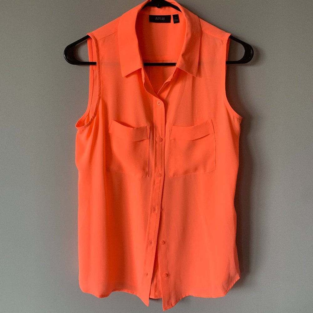 Boutique Blouse - Front Button Closure - Neon Pink/Orange